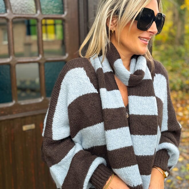 Comfy Contrast Cardigan Brown-Blue