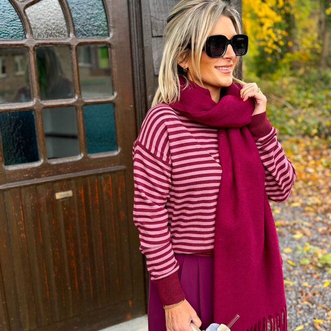 Serene Stripes Cashmere Pull Bordeaux-Pink