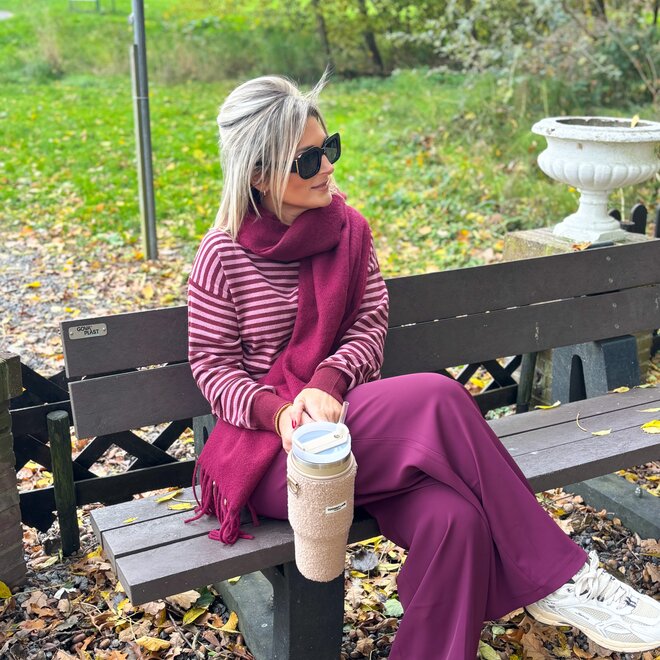 Serene Stripes Cashmere Pull Bordeaux-Pink