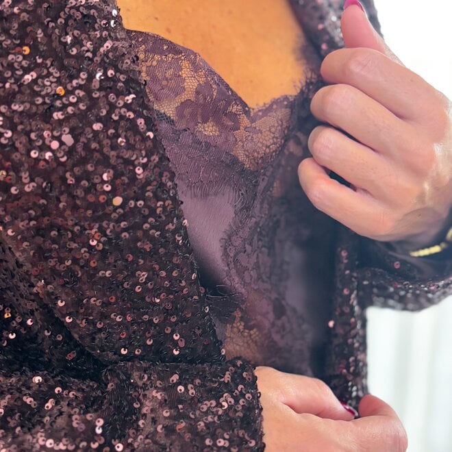 Asymmetric Lace Top Brown