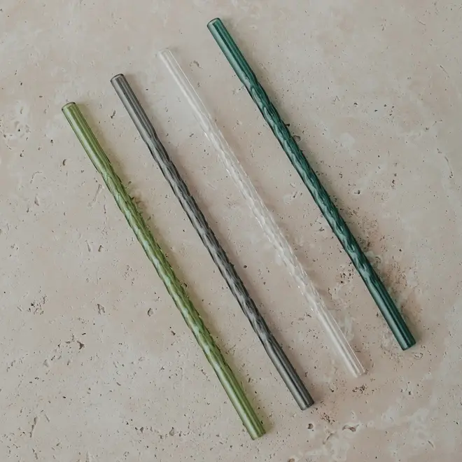 Twisted Glass Straws Set of 4 Green