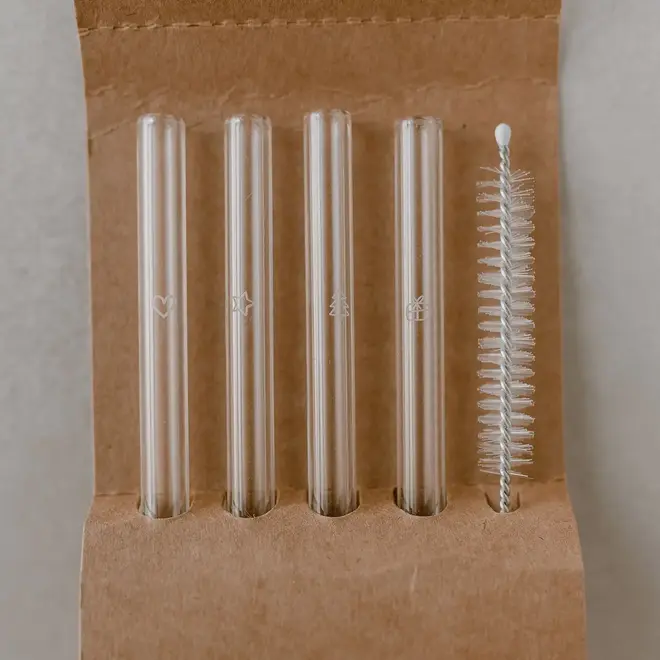 Glazen Rietjes Set van 4 Kerstfiguurtjes