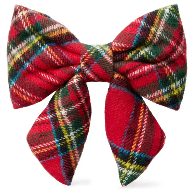 Flanelle holiday dog bow red
