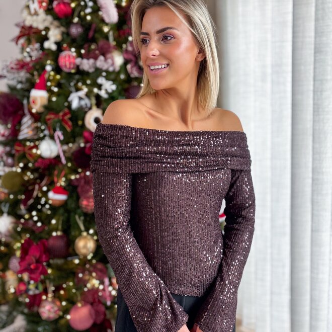 Red Carpet Sparkle Top Brown