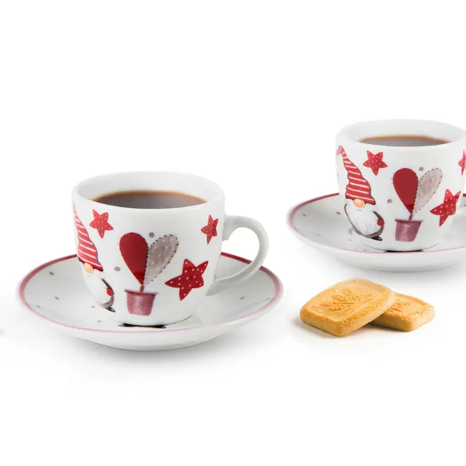 Espresso Set Christmas 6 Cups and Plates