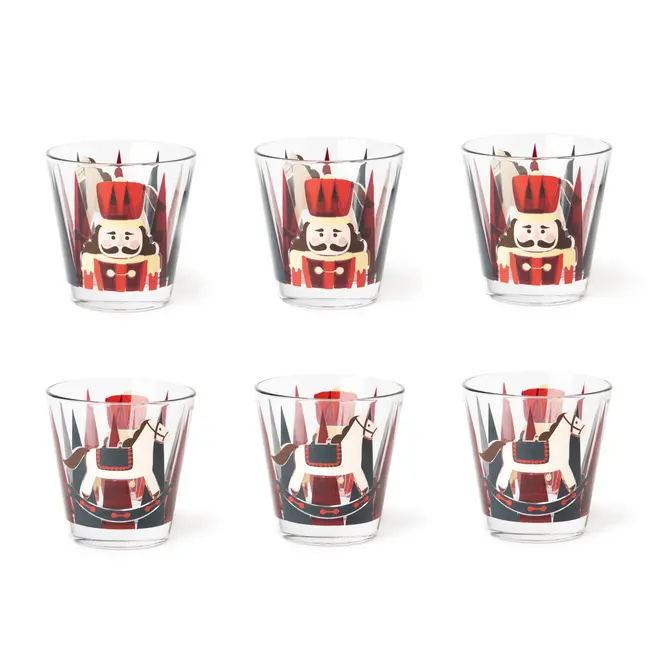 Set of 6 Glasses Nutcracker/Rocking Horse
