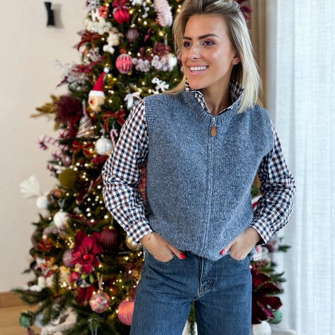 sleeveless knit zip blue