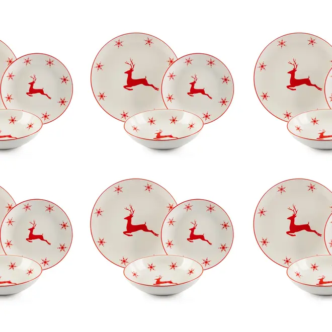 18-Piece Christmas Reindeer Plate Set