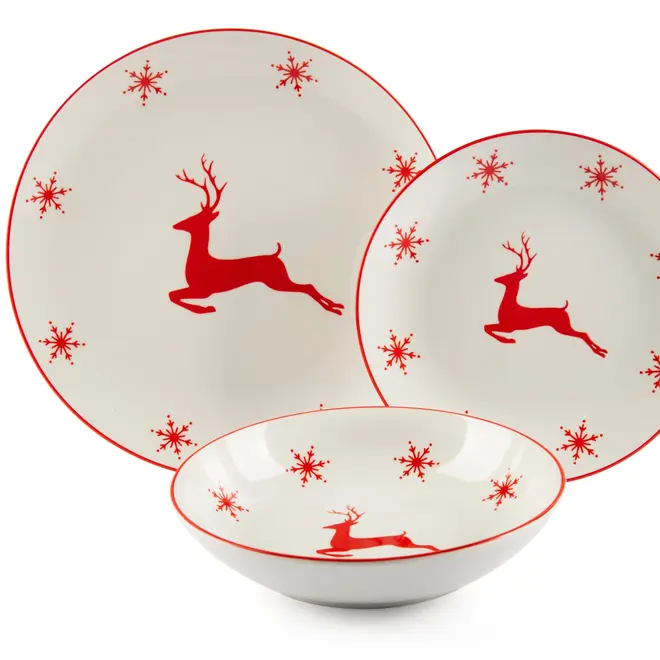 18-Piece Christmas Reindeer Plate Set