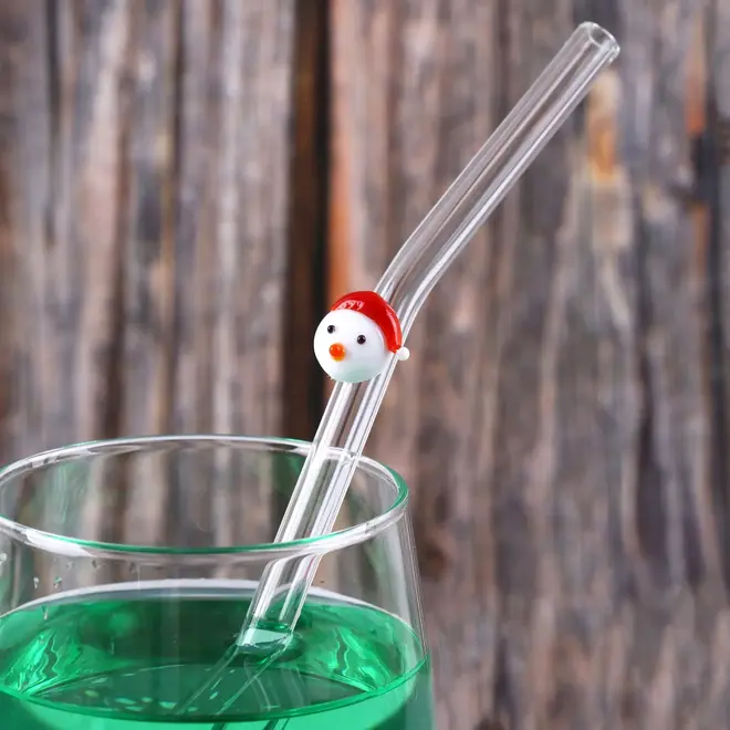 Handmade  Snowman Glass Straw