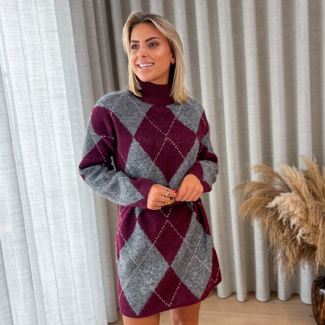 Warm winter check dress Burgundy/Grey