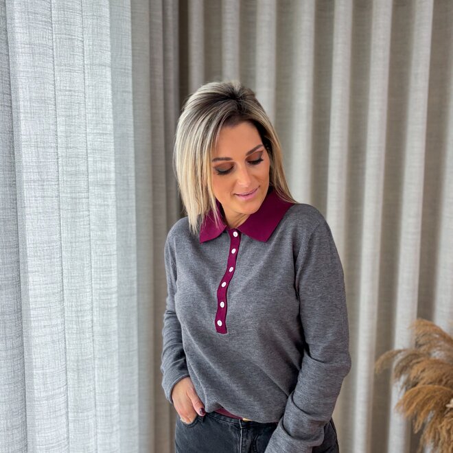 Red Collar Polo Grey