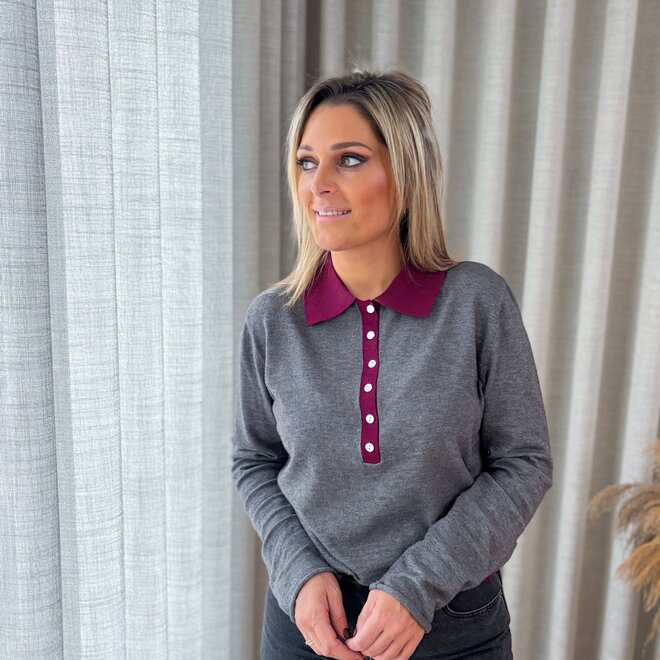 Red Collar Polo Grey