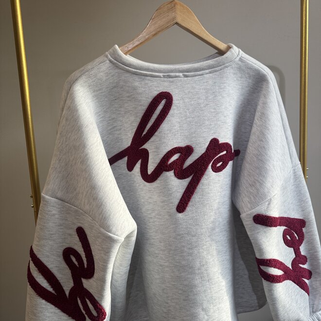 Be Happy Sweater Grey - Bordeaux