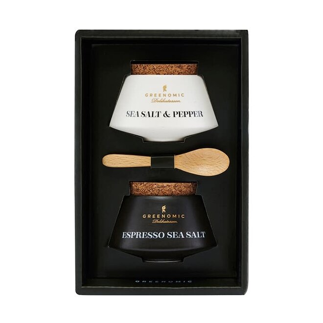 Giftset Espresso Sea salt and Sea salt & Pepper in Kleipot