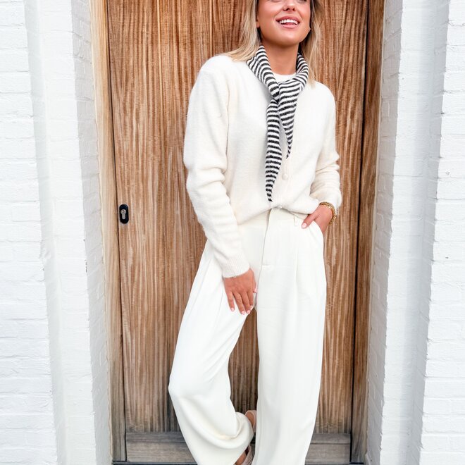 Soft neutral cardigan + neck scarf