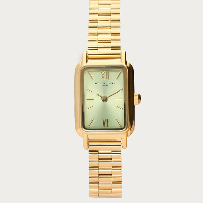 Vierkante horloge met mint groene wijzerplaat