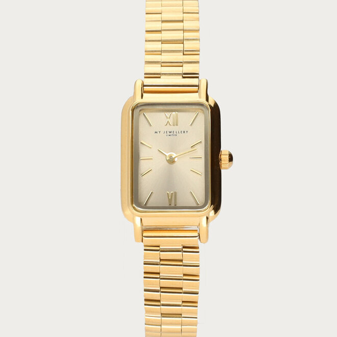 Vierkante horloge met peach wijzerplaat