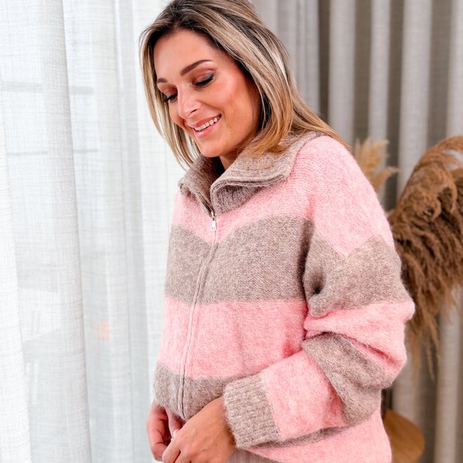 Amber zip up knit rose/taupe
