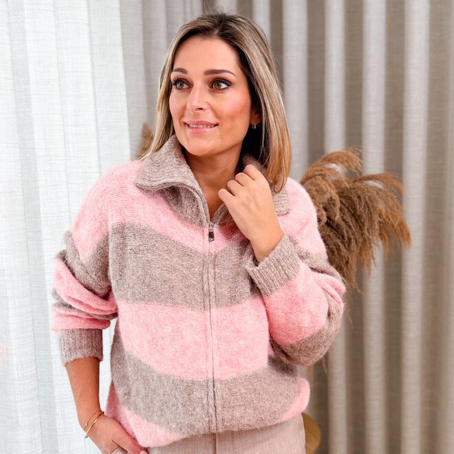 Amber zip up knit rose/taupe
