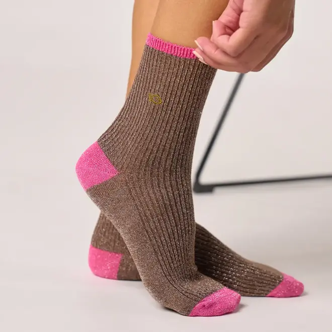 Billy glitter bronze blush socks