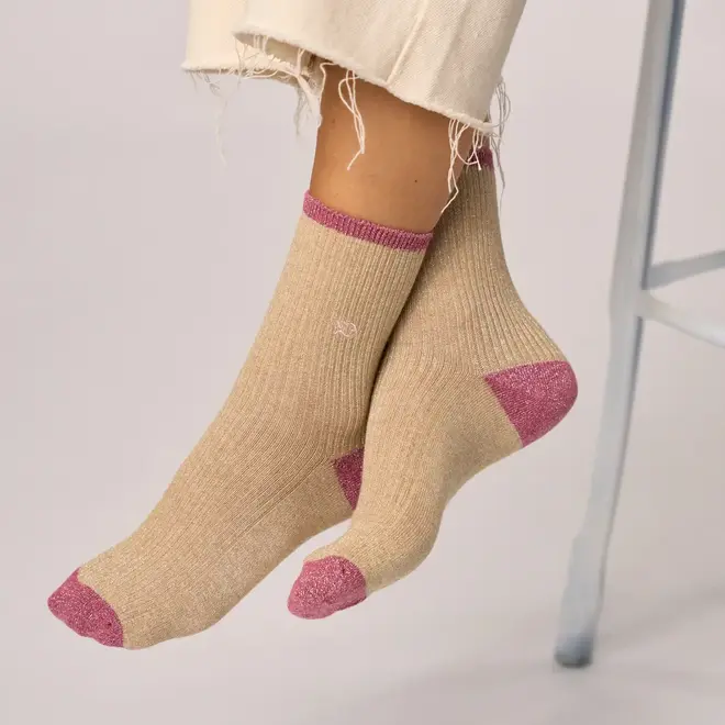 Billy glitter beige blush socks