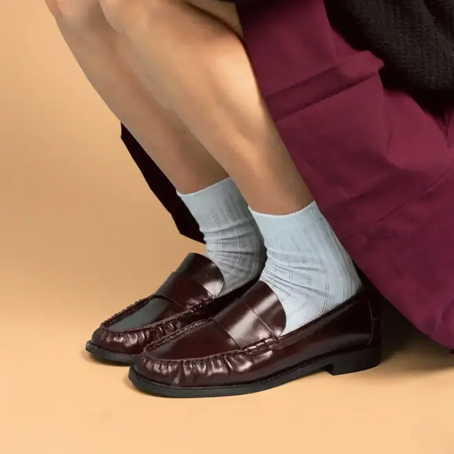 KLUE Pointelle fine rib socks hemelsblauw