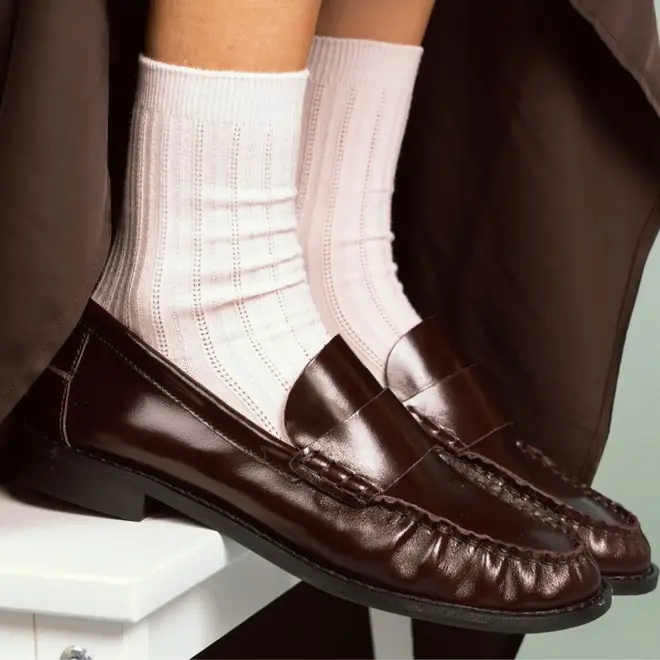 KLUE Pointelle fine rib socks soft pink