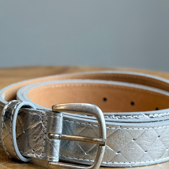 Lederen woven riem zilver met gesp zilver