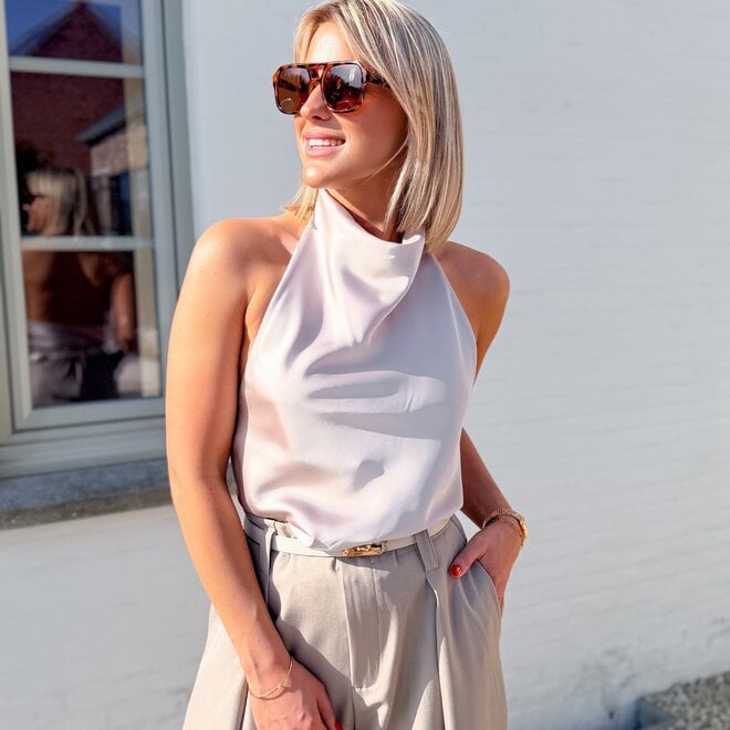 Asymmetric satin top taupe