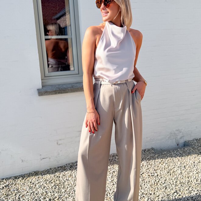 Asymmetric satin top taupe