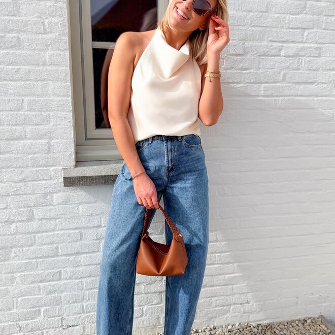 Asymmetric satin top cream