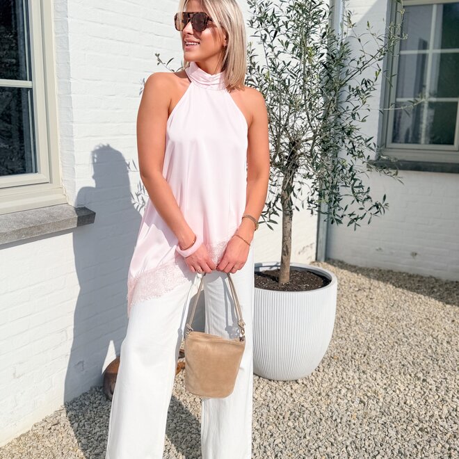 Halter satin lace pink