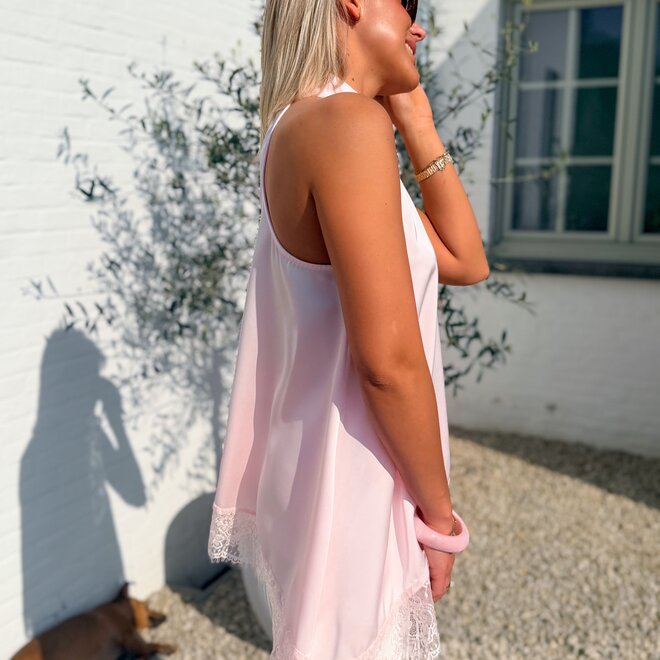 Halter satin lace pink