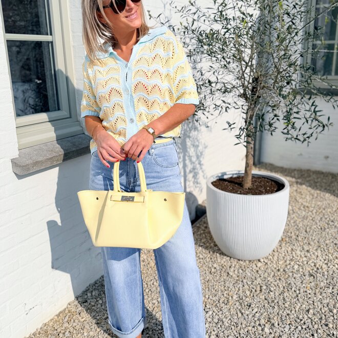 Crochet weave top blue-yellow