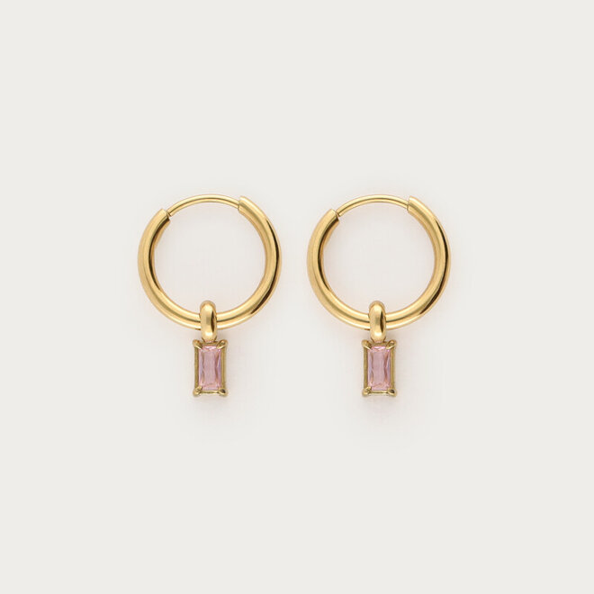 Minimalistic earring with square pink strass