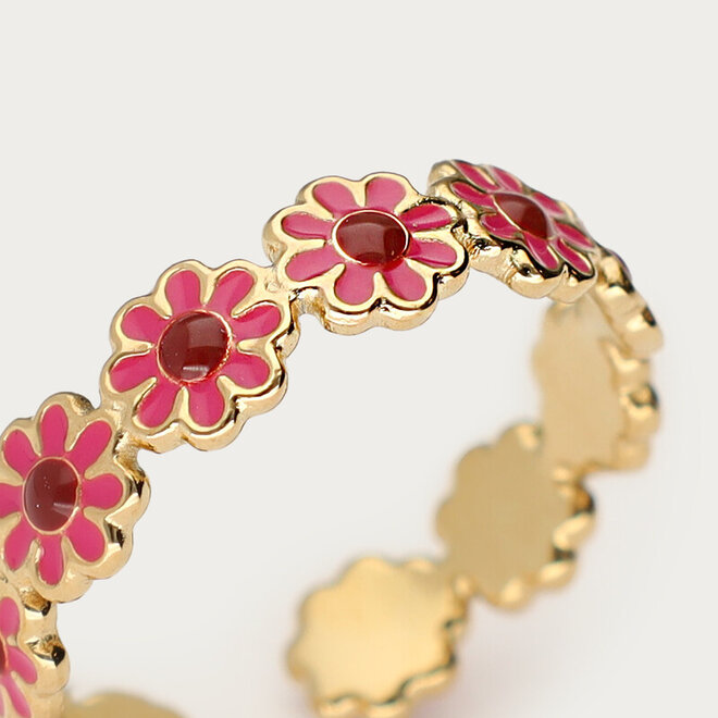 Vintage ring with pink & red flowers