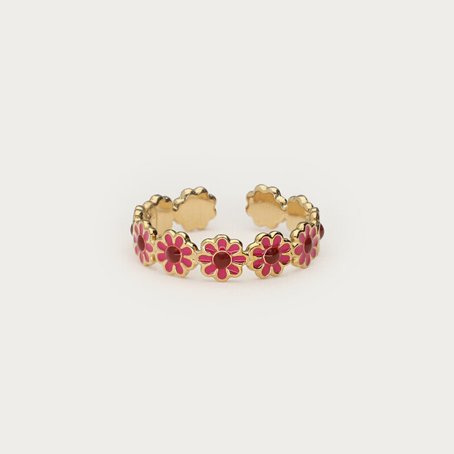 Vintage ring with pink & red flowers