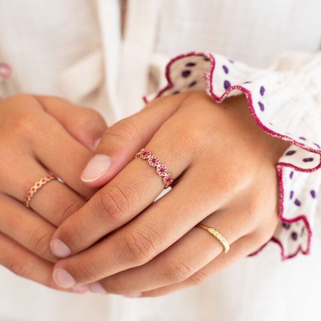 Vintage ring with pink & red flowers