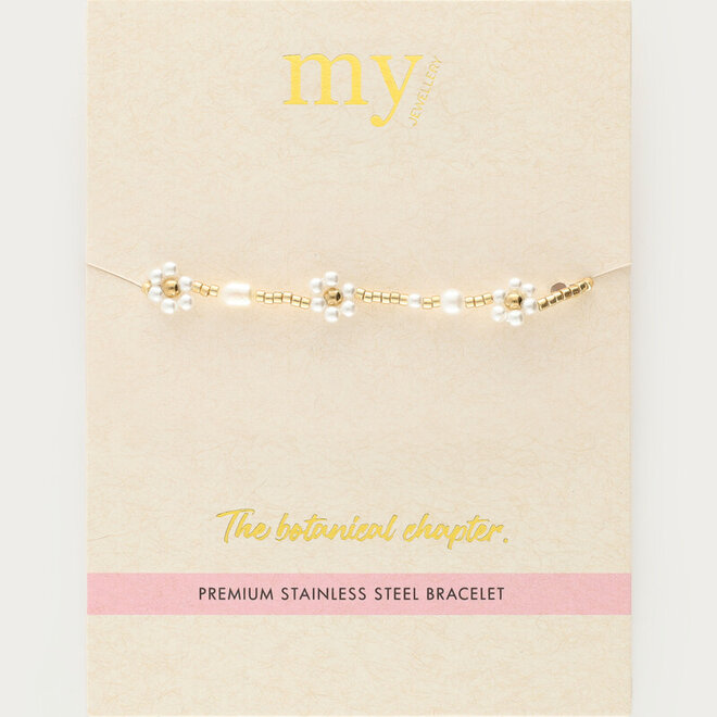 Botanical elastic bracelet with freshwater pearl flowers