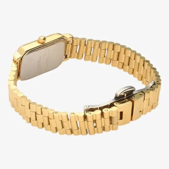 Vierkant horloge met licht roze wijzerplaat