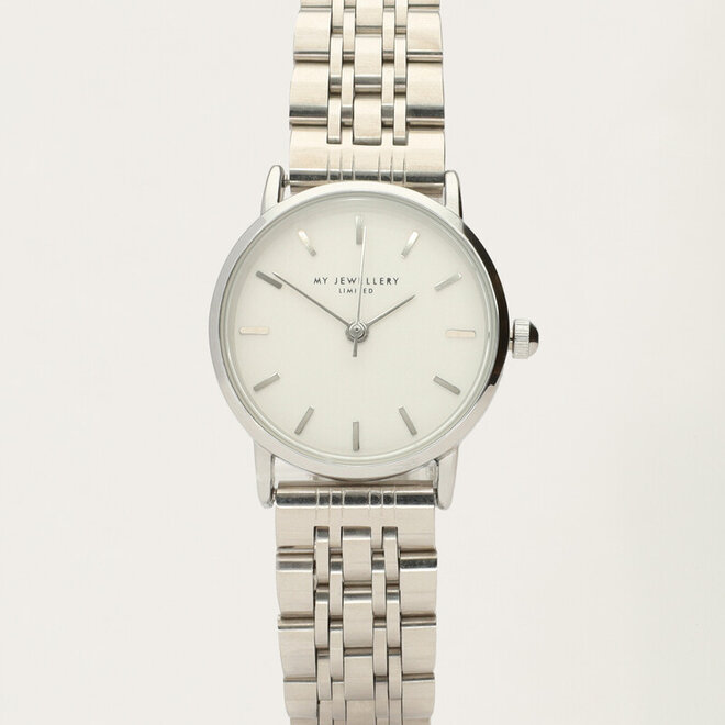 Rond horloge zilver met kleine witte wijzerplaat