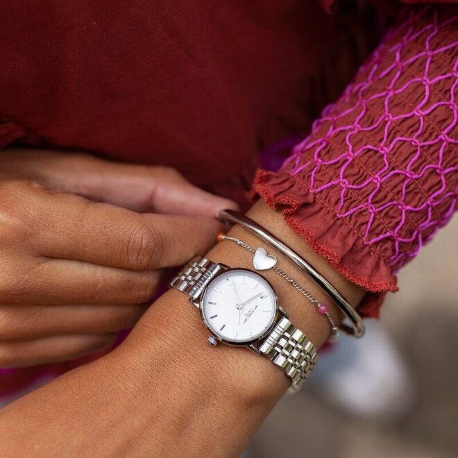 Rond horloge zilver met kleine witte wijzerplaat