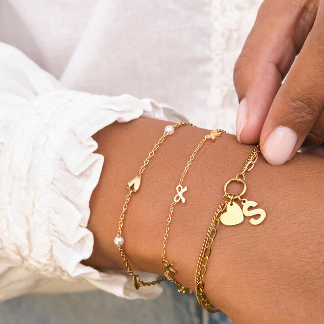 Initial double bracelet with heart charm