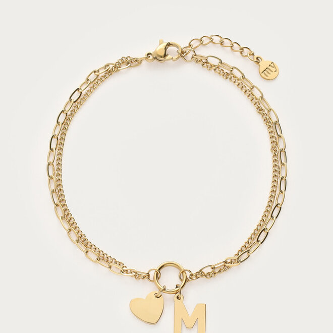 Initial double bracelet with heart charm
