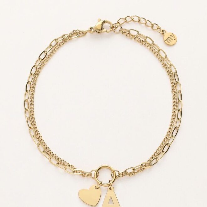 Initial double bracelet with heart charm
