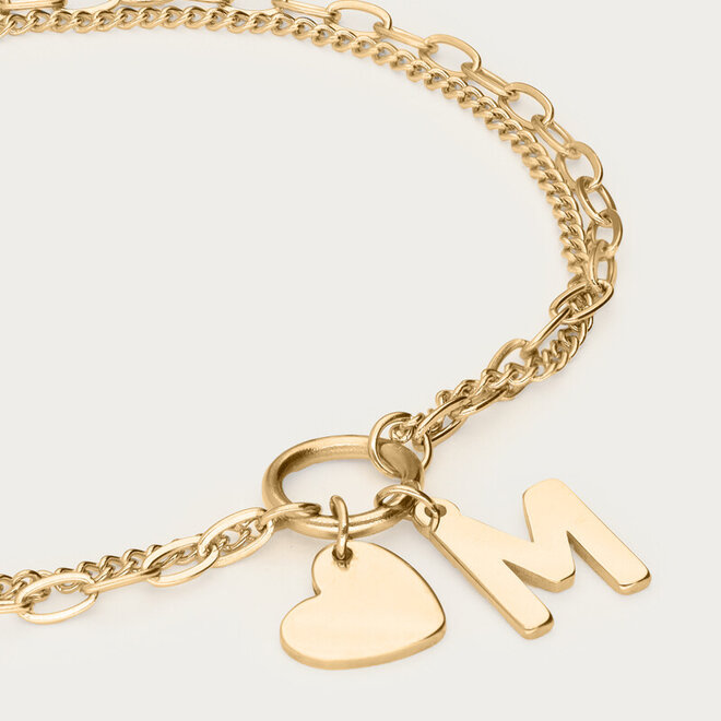 Initial dubbele armband met hartje