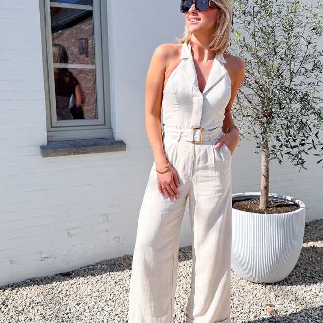 Elix belted jumpsuit beige