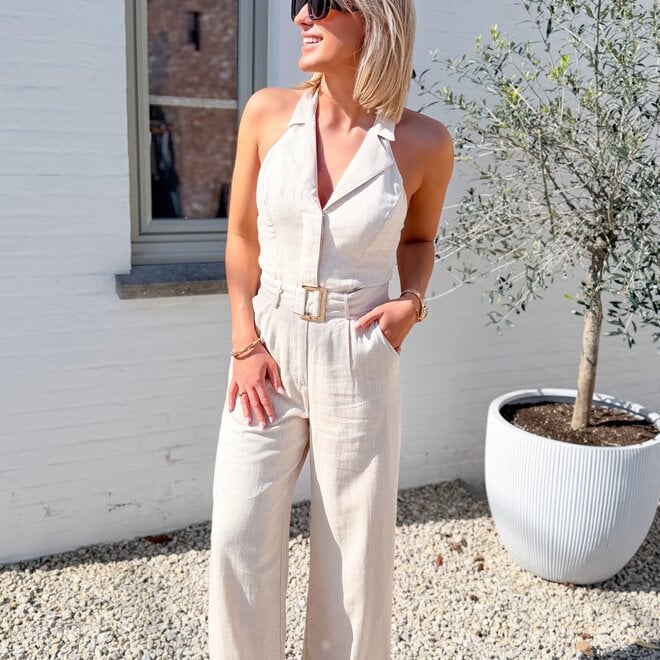 Elix belted jumpsuit beige