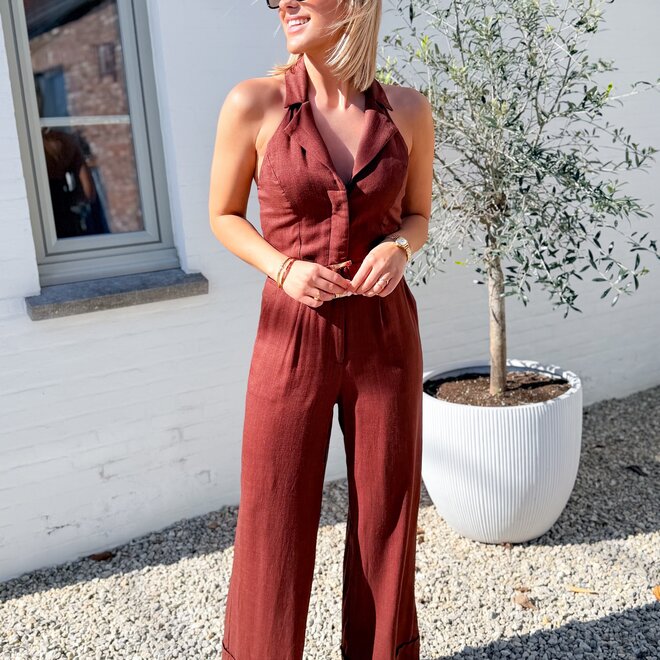 Elix belted jumpsuit brown